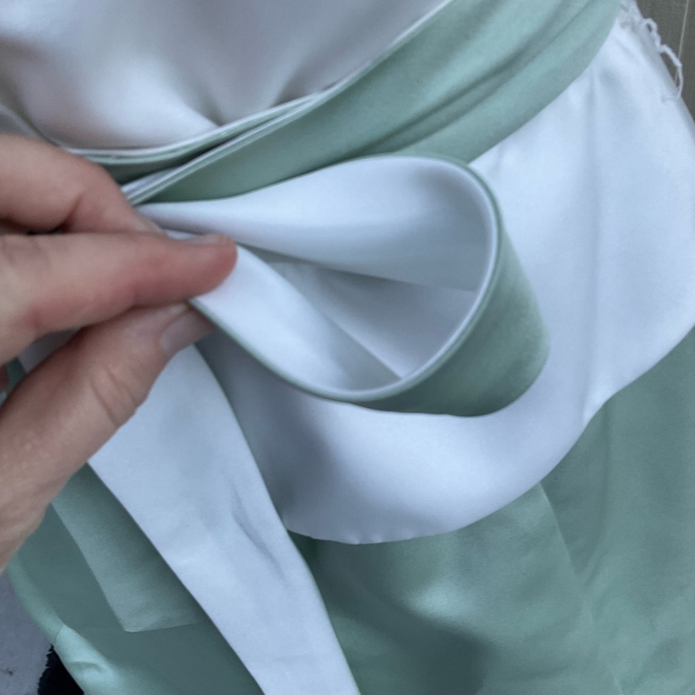 Maxi prom gown dress Couture Collection halter neck tiered bussled mint green 14 - Picture 8 of 15